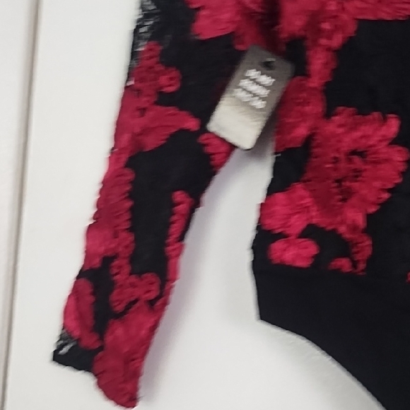 Express Red and Black Lace Floral Bodysuit - Picture 6 of 15